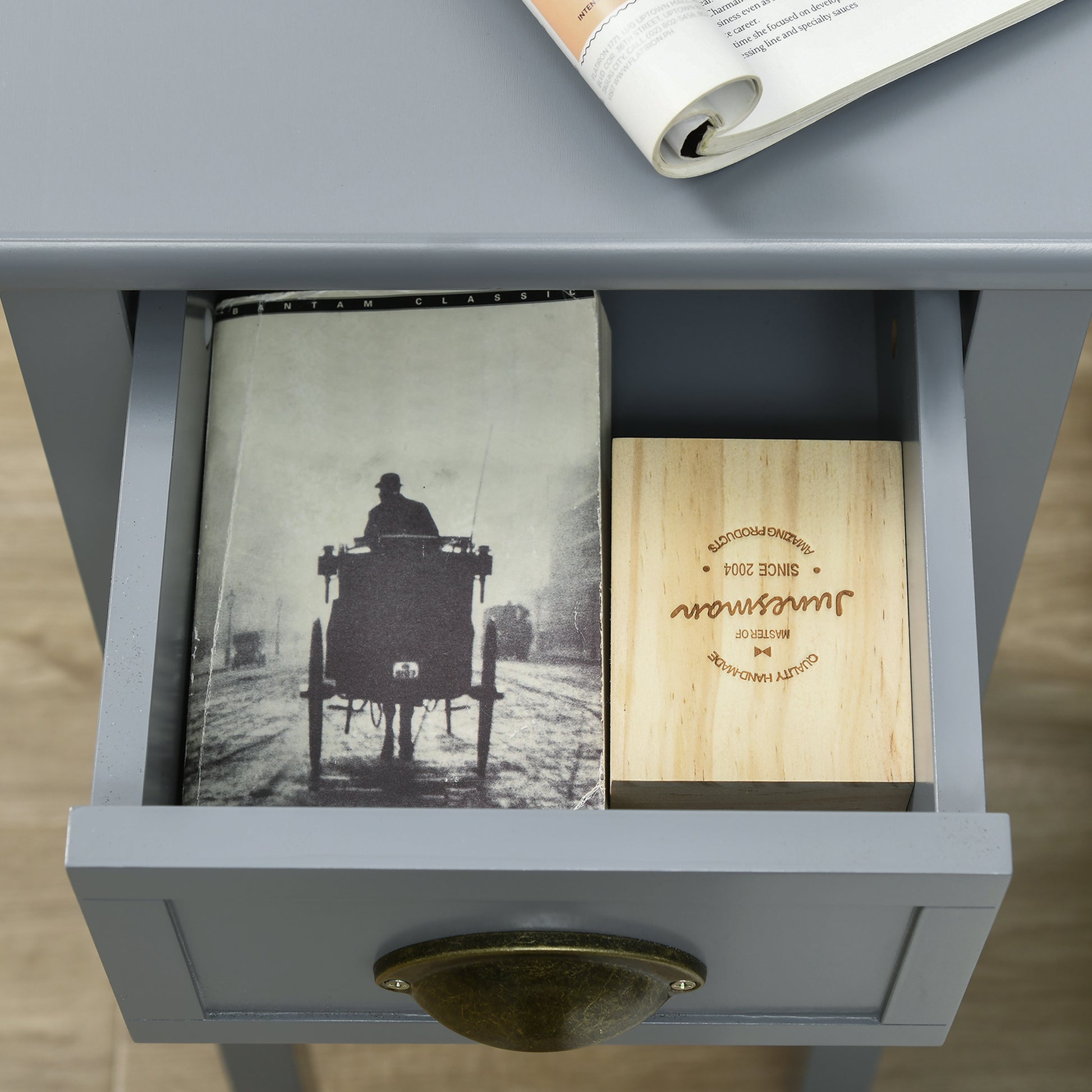 HOMCOM Set of 2 Slim Grey Wooden Nightstands with Drawer and Shelf