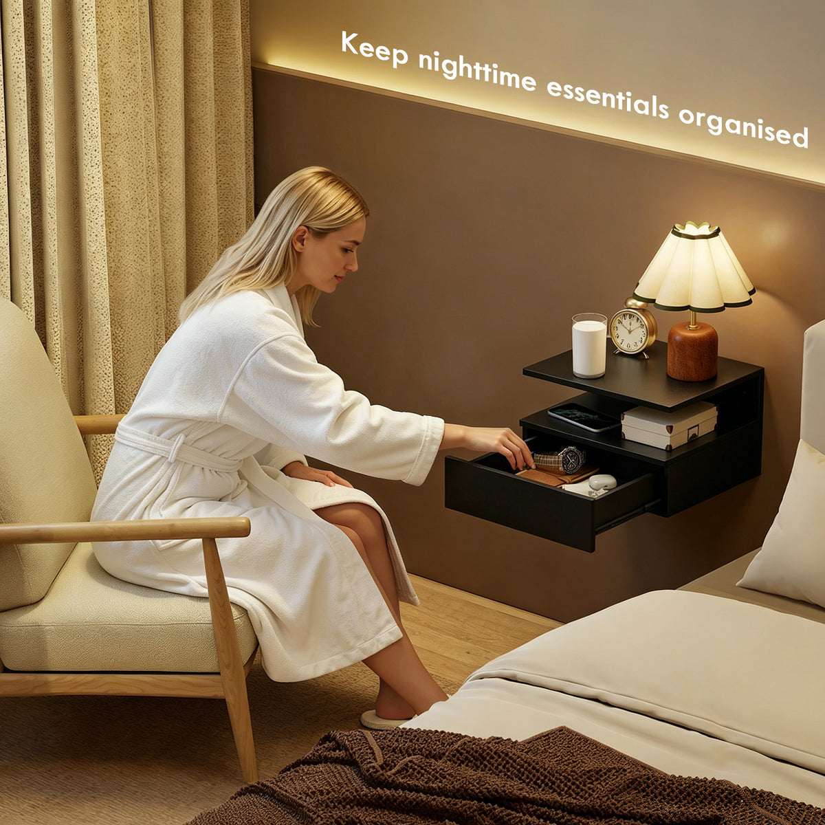 Floating Nightstands with Power Outlets, Set of 2 – 16"W x 12"H