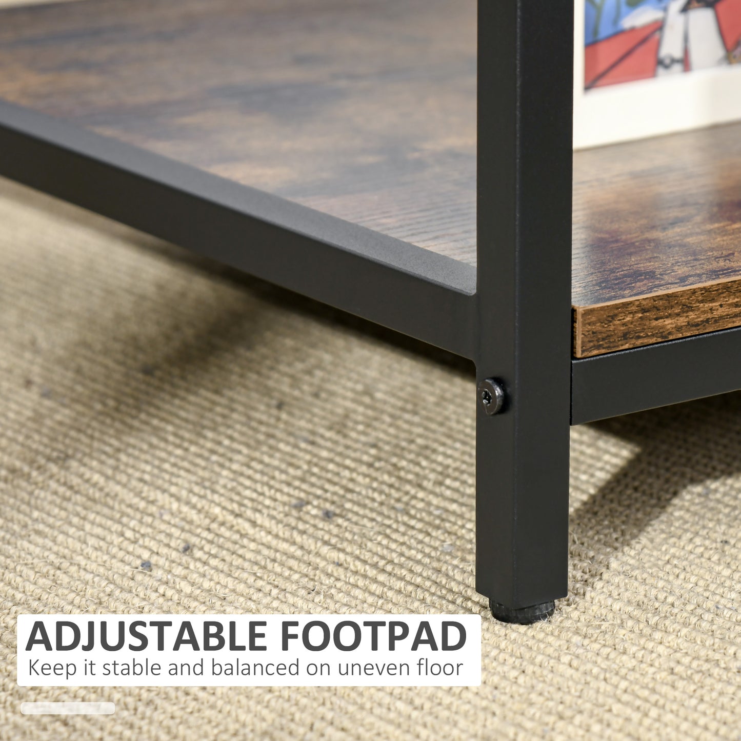 HOMCOM Rustic Industrial 2-Tier Coffee Table Storage Shelf Steel Frame