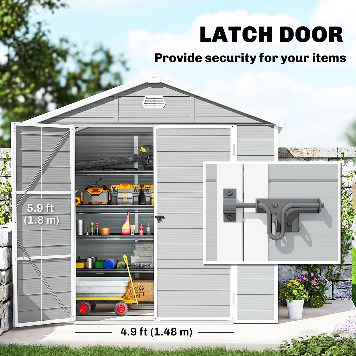 8' x 6' Garden Storage Shed, Outdoor Tool & Equipment Storage House with Wide Door, Foundation Kit, Vents, Window – Light Grey