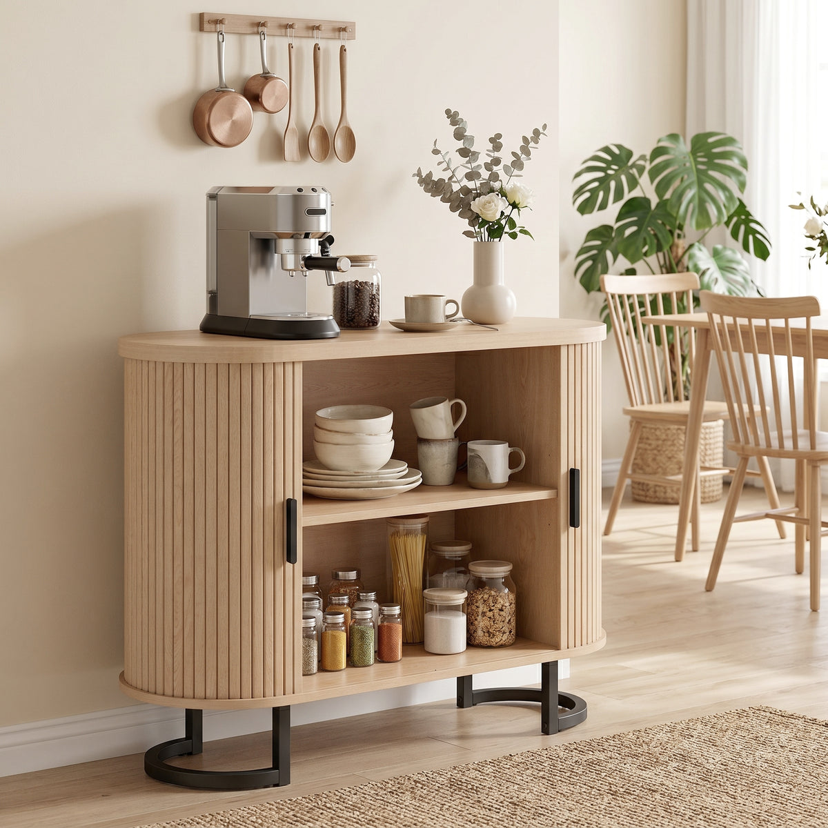 Sideboard Buffet Cabinet with Curved Tambour Doors – 39"W x 30"H