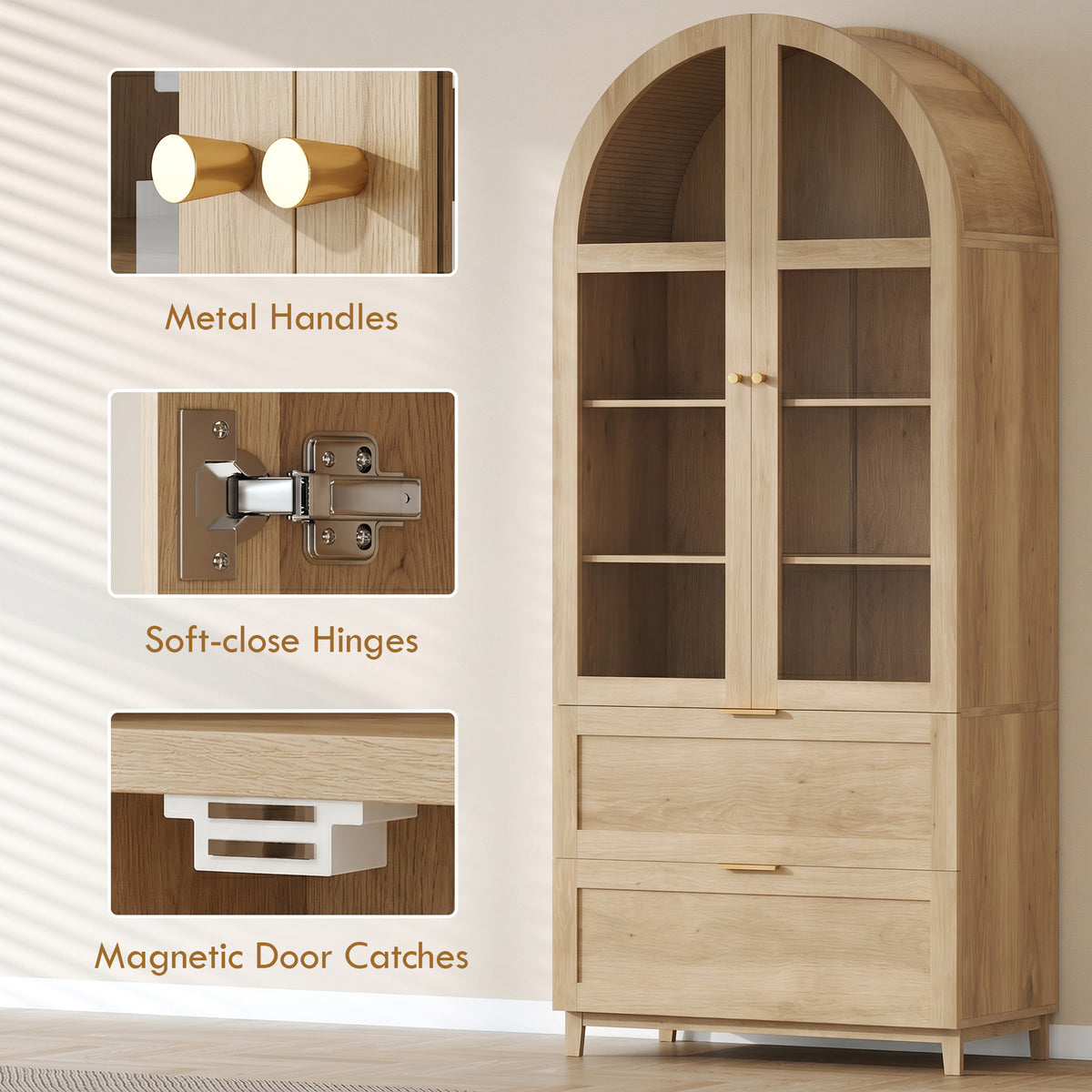 Farmhouse Kitchen Storage Cabinet with 2 Drawers – 31"W x 71"H