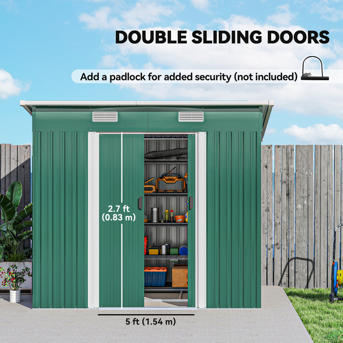 7'x 4' Metal Patio Storage Shed Garden Lockable Shed Tool Utility Storage Unit – 81.5" L x 51.2" W x 71.7" H – Green