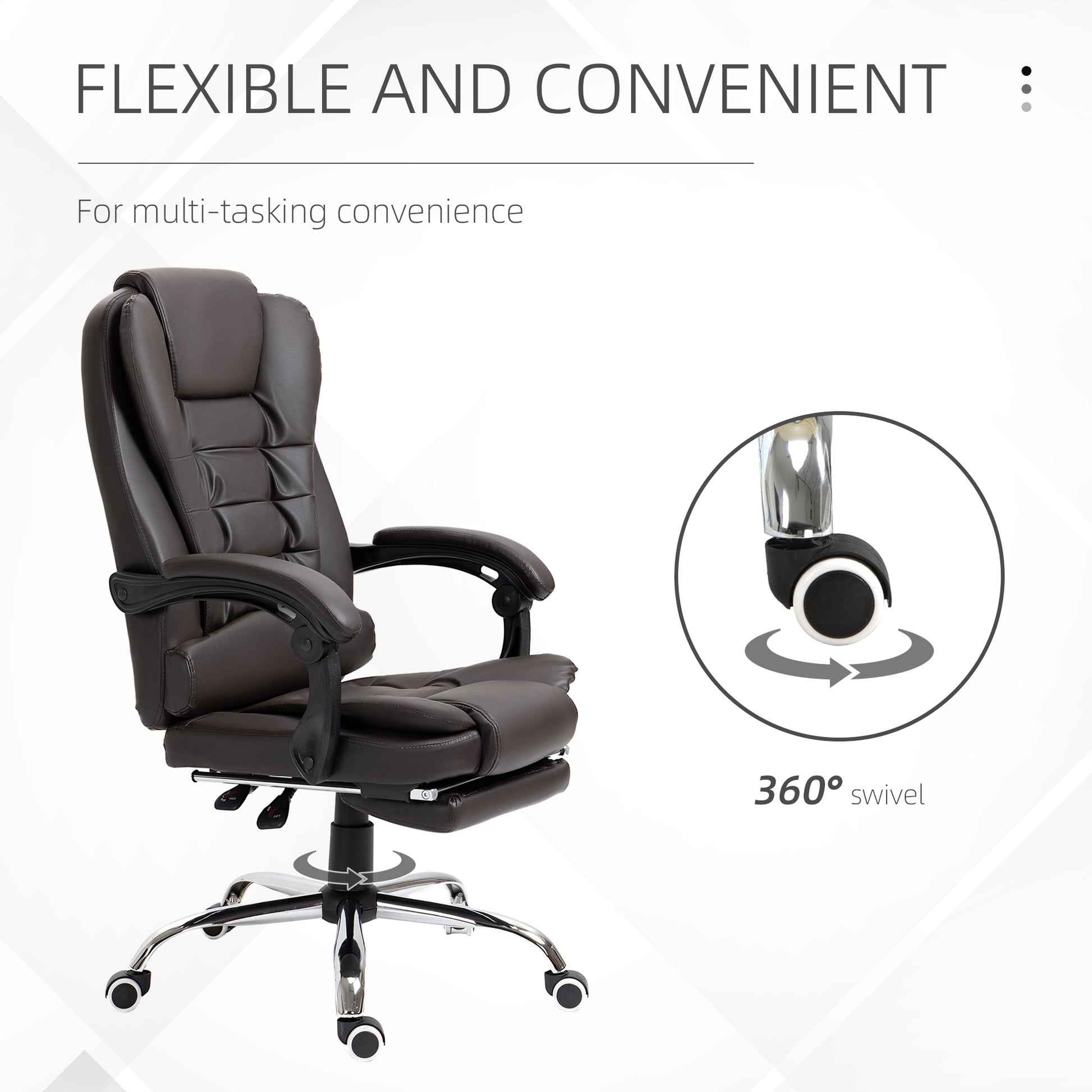 HOMCOM High Back PU Leather Executive Office Chair with Retractable Footrest