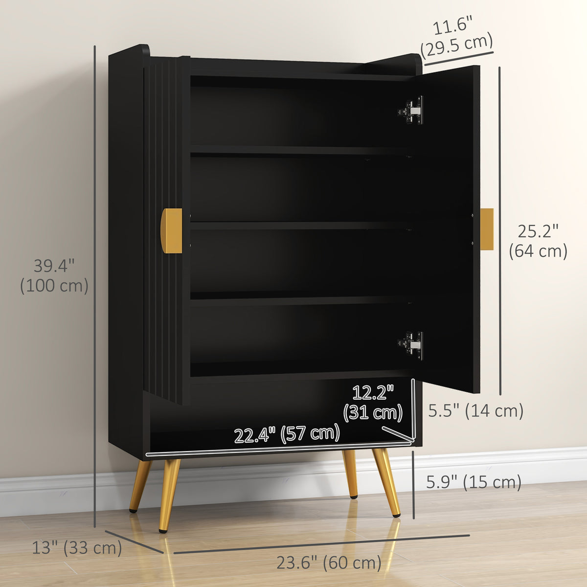 Entryway Shoe Cabinet with Open Shelves – 24"W x 39"H