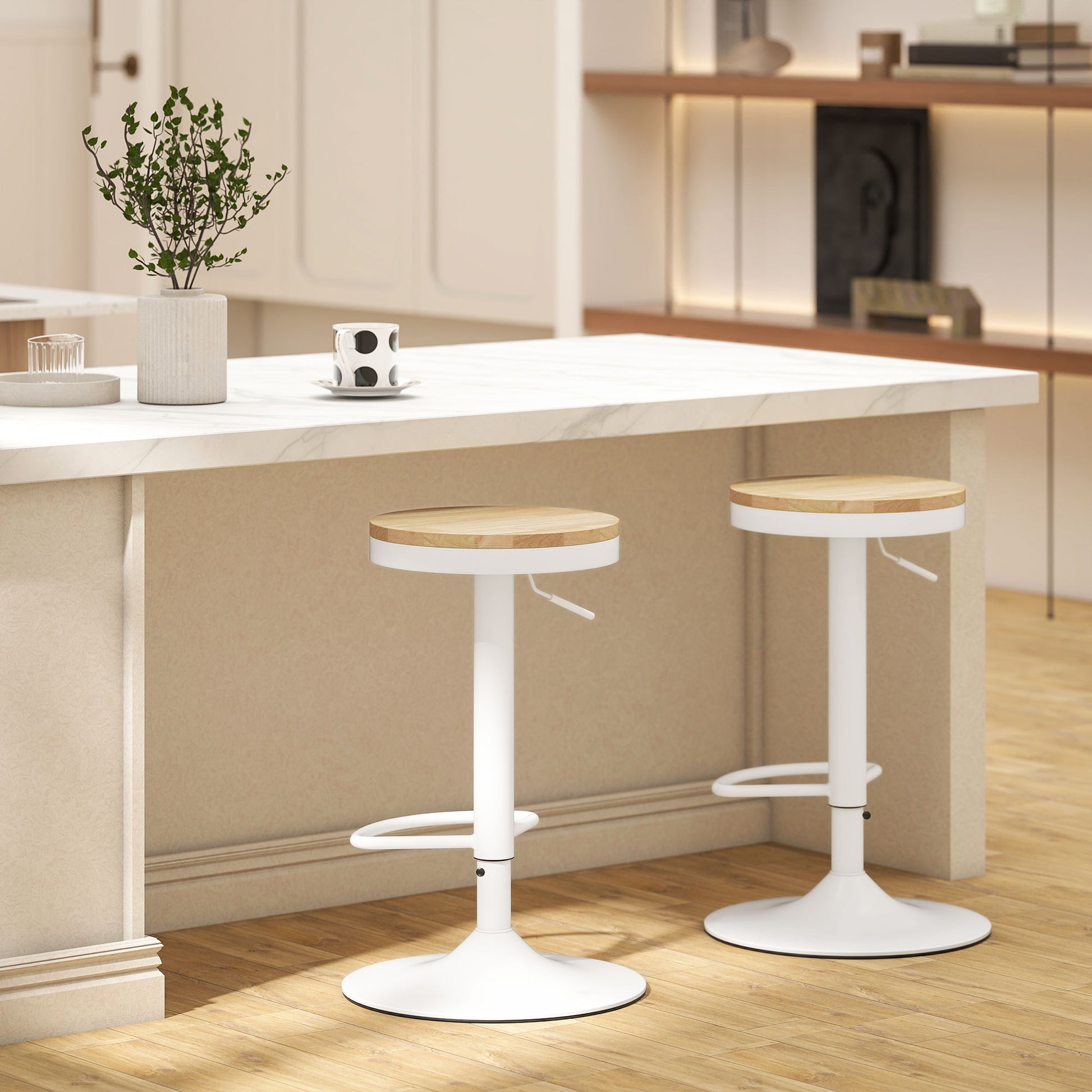 HOMCOM Wood Barstools Set of 2 Swivel Adjustable Height