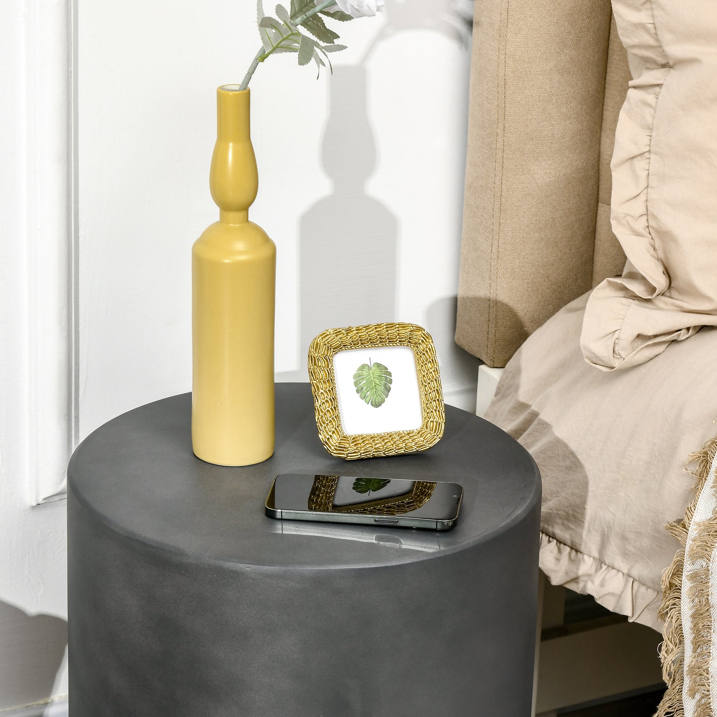 HOMCOM Lightweight Concrete Finish Round Accent Side Table with Adjustable Feet