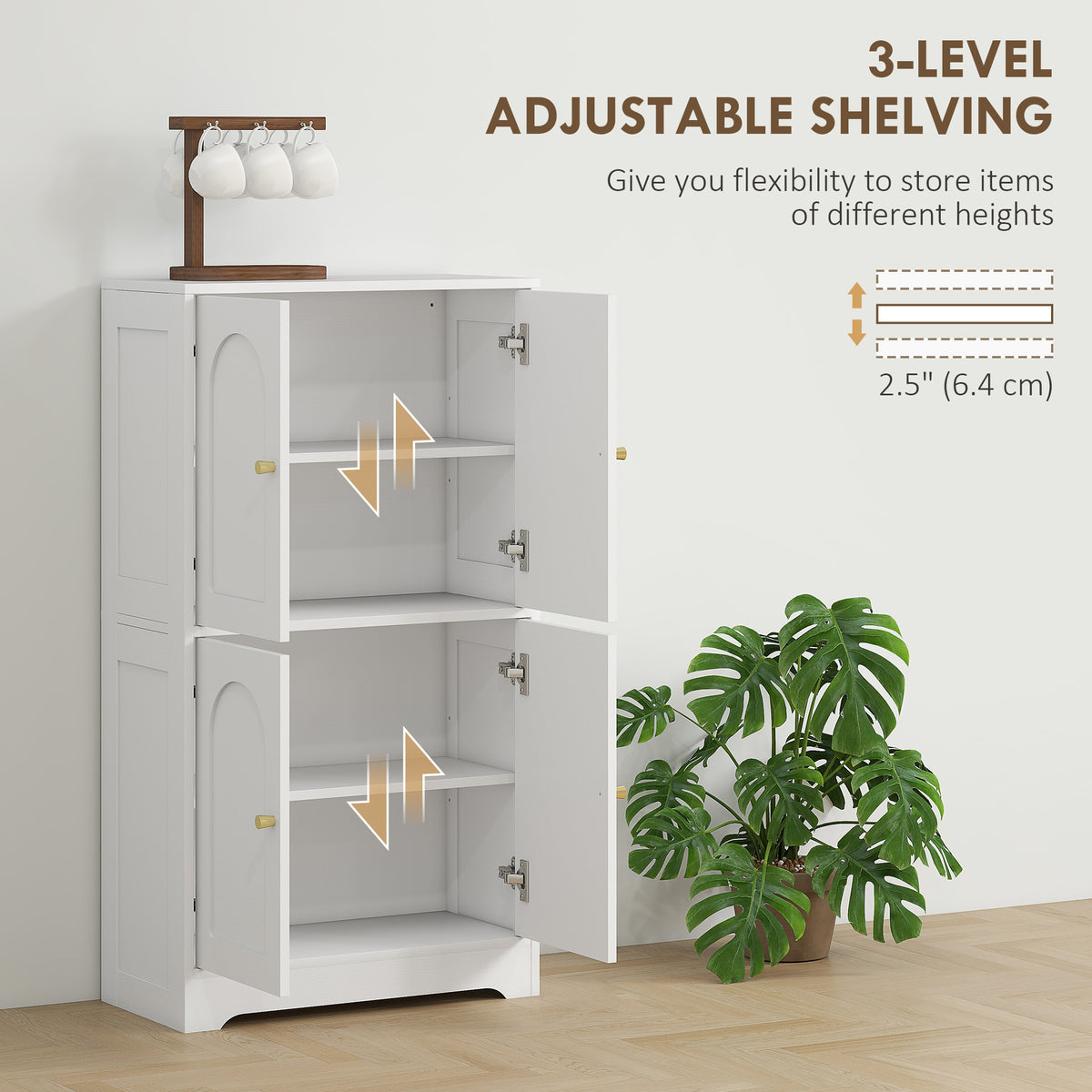 Kitchen Pantry Cabinet with 4 Arched Doors and 2 Adjustable Shelves – 24"W x 43"H