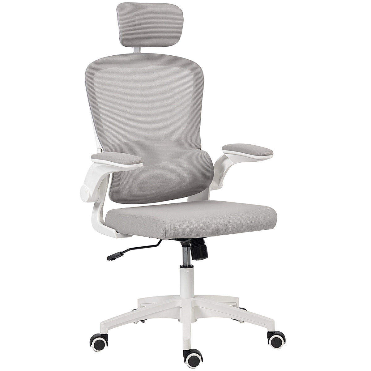 Ergonomic Mesh Office Chair, High Back Desk Chair with Rotatable Headrest, Grey
