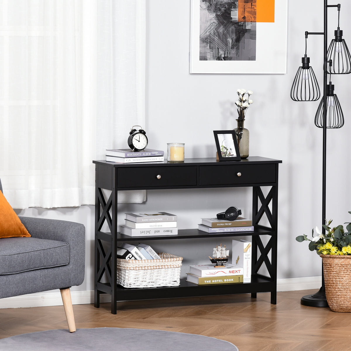 39" Console Table with Drawers, Black
