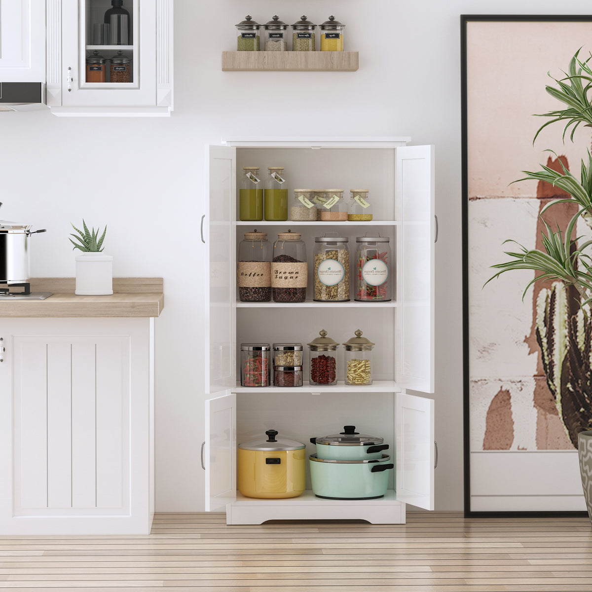 4-Door Pantry Storage Cabinet with Adjustable Shelves – 24"W x 49"H