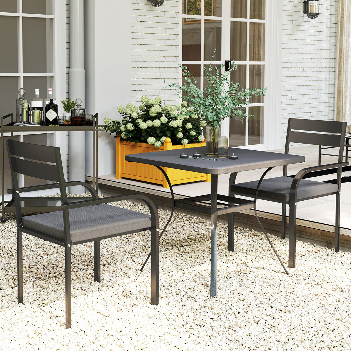 2 Piece Outdoor Dining Chairs with Aluminum Frame, Soft Cushion, for Deck, Garden, Balcony, Poolside