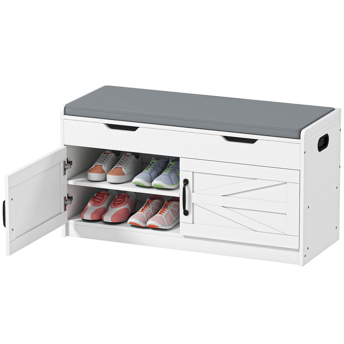Entryway Shoe Storage Bench with 2-Tier Cabinet – 39"W x 20"H