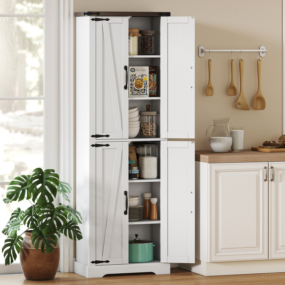 Farmhouse Freestanding Kitchen Storage Cabinet with Adjustable Shelves – 24"W x 72"H