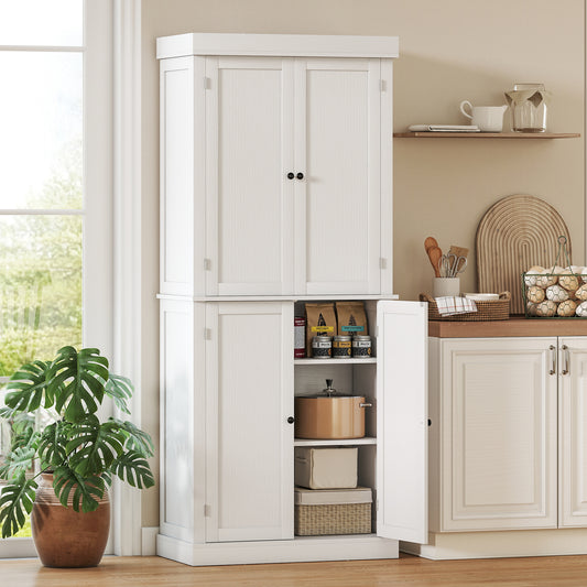 Freestanding Kitchen Pantry Cabinet with 4 Doors – 30"W x 73"H, White