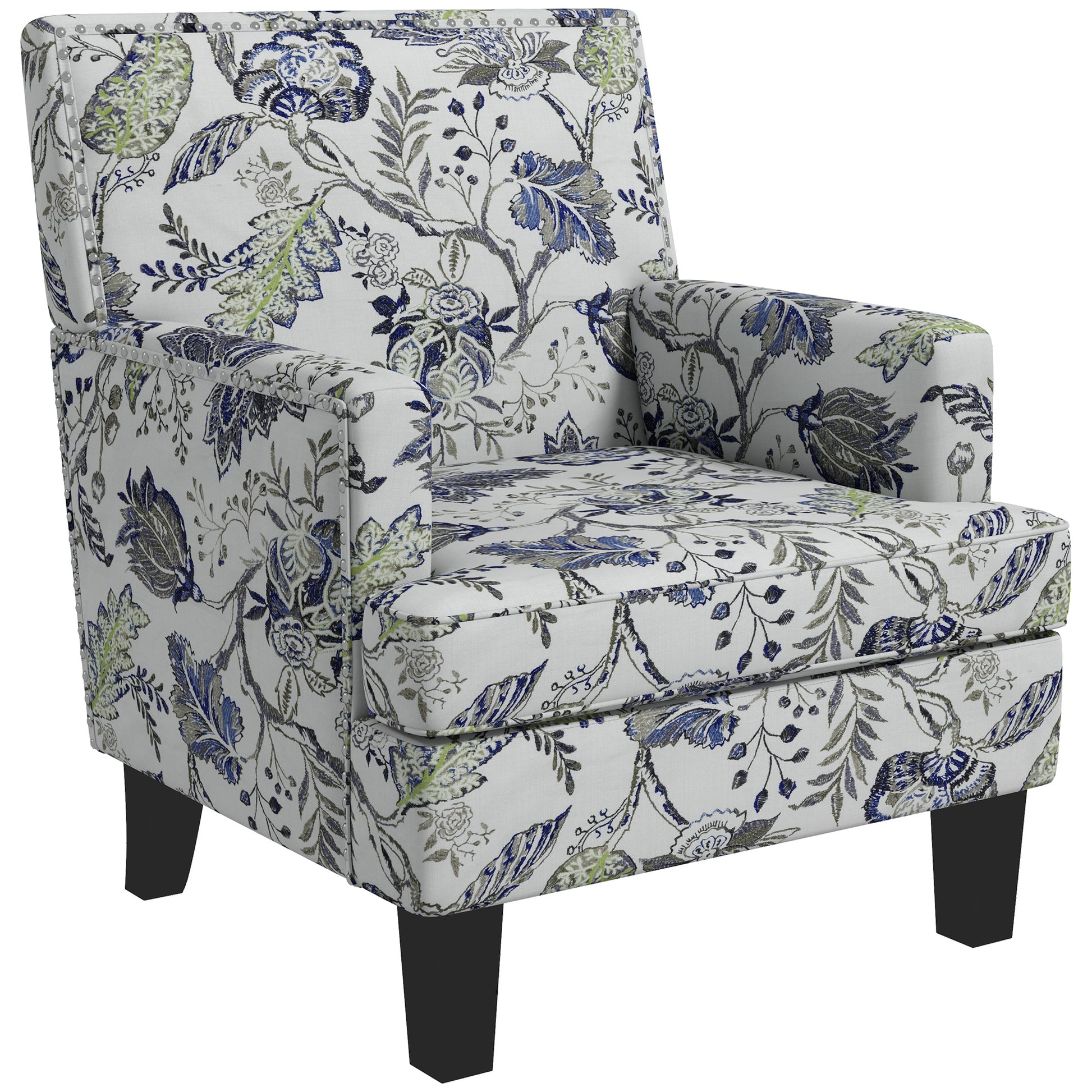 HOMCOM Mid-Century Upholstered Accent Armchair, Floral Pattern, Nailhead Trim, Multicolour