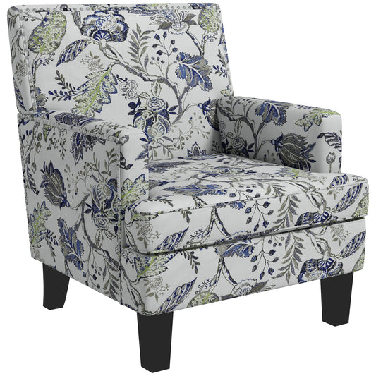 HOMCOM Mid-Century Upholstered Accent Armchair, Floral Pattern, Nailhead Trim, Multicolour