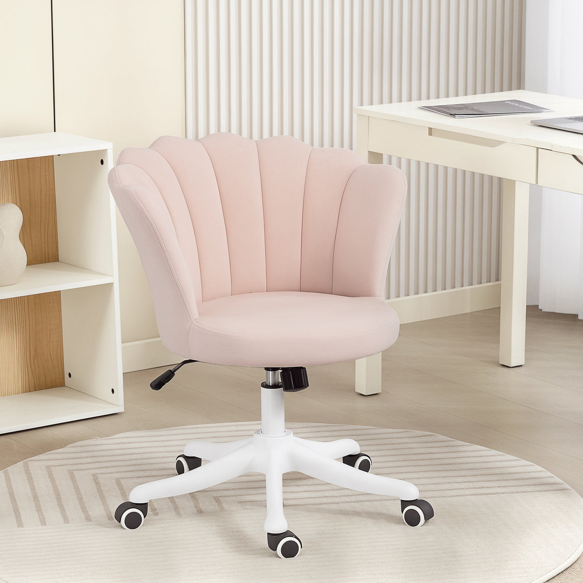 Office Chair, Armless Swivel Desk Chair with Adjustable Height, Backrest, Pink