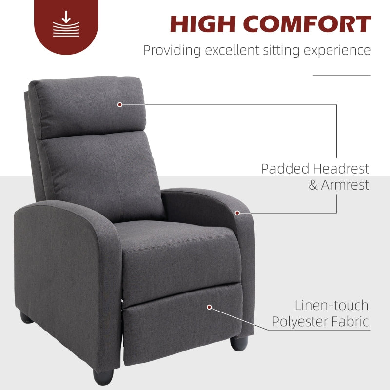 HOMCOM Manual Fabric Recliner Armchair, Padded Single Sofa, Dark Grey