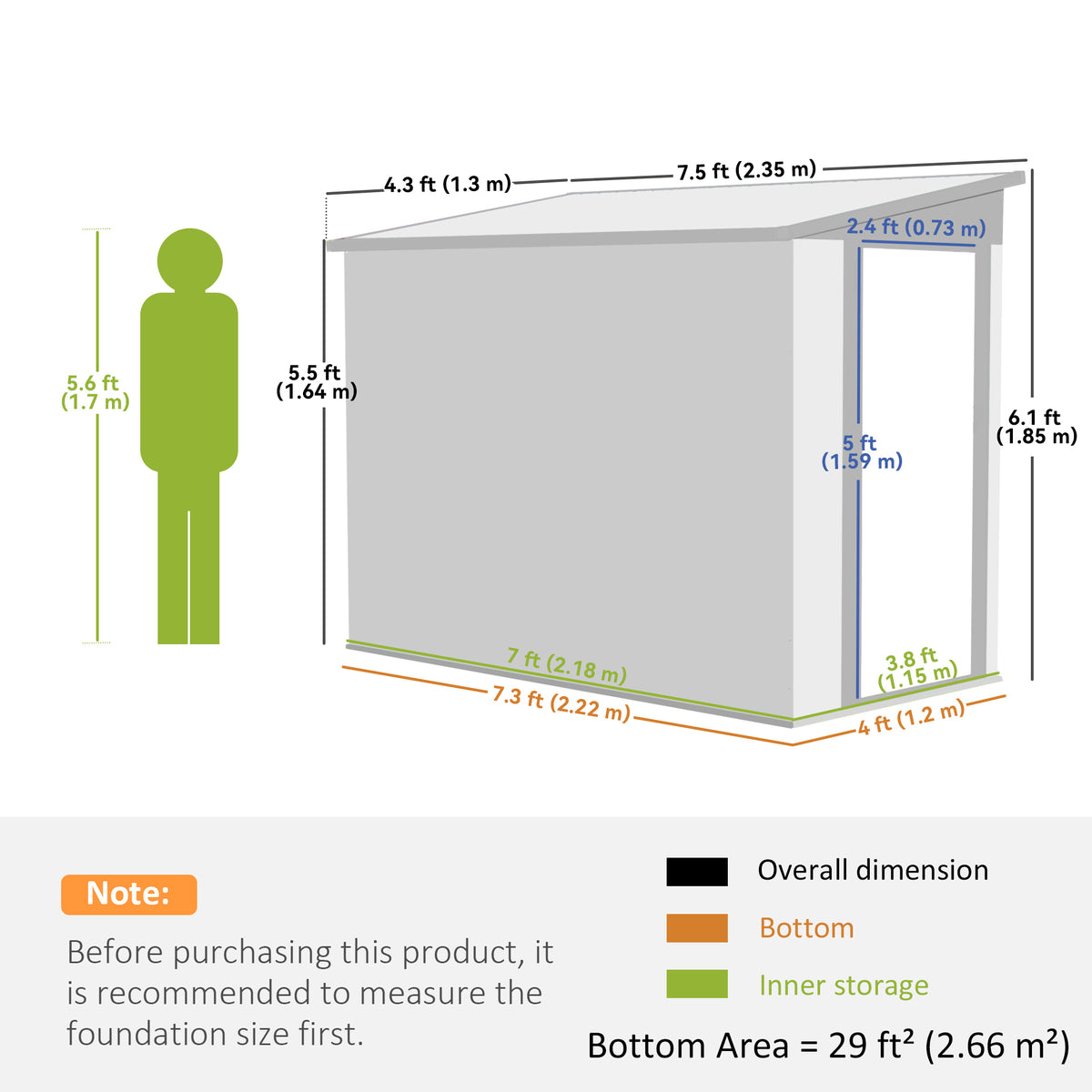 4' x 8' Outdoor Storage Shed Lean to Metal Tool Shed with Lockable Door and 2 Air Ventilations