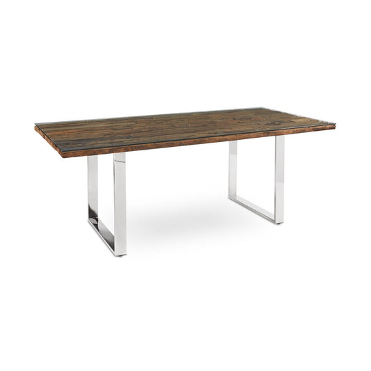 84" Walnut Dining Set, Chrome Sled Legs