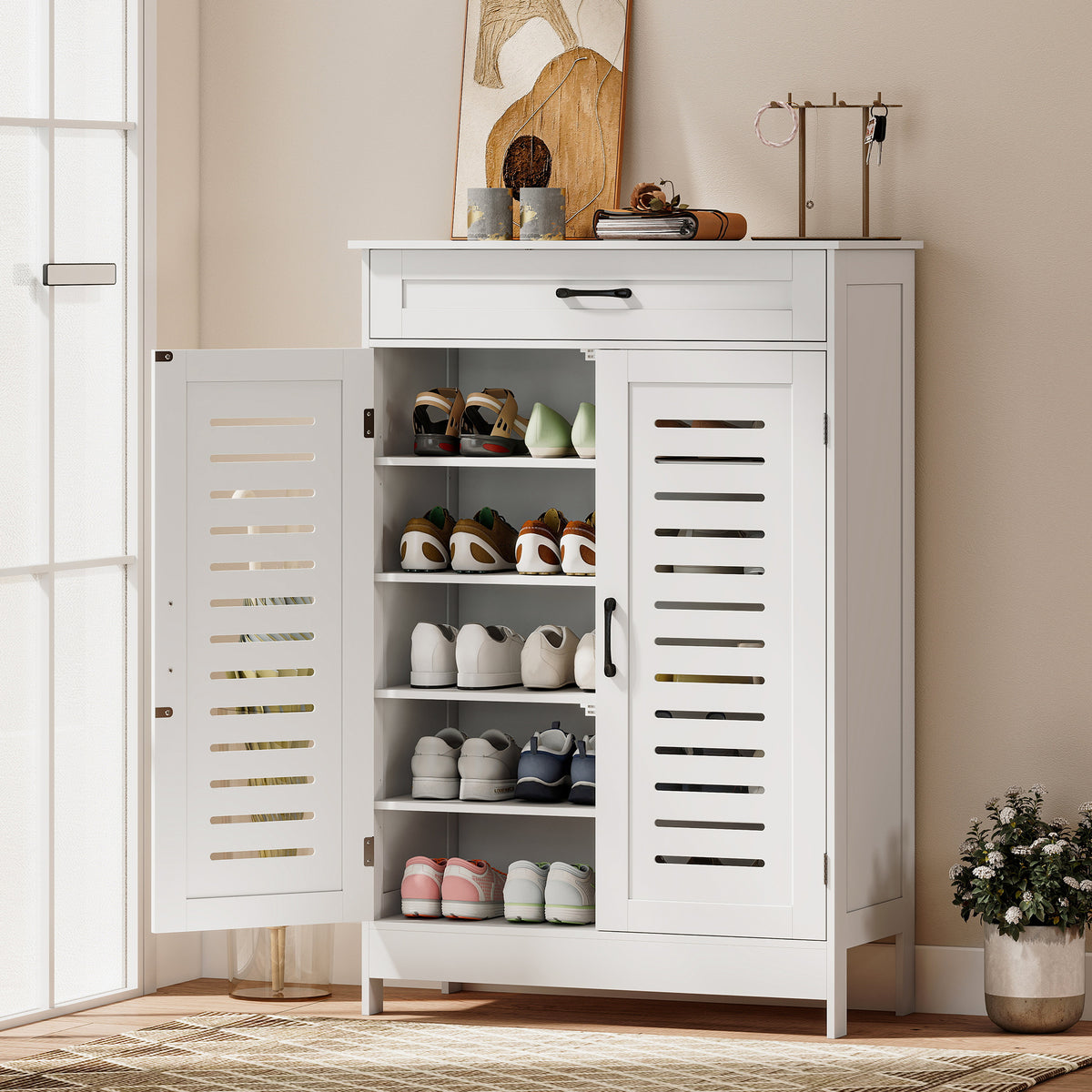 Shoe Cabinet with Louvered Doors – 31"W x 46"H