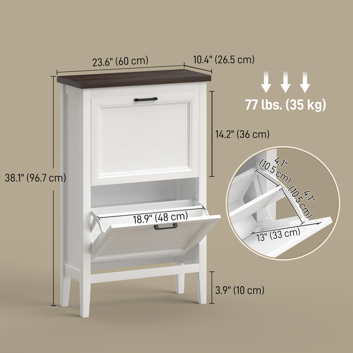 Shoe Cabinet with 2 Flip Drawers – 24"W x 38"H