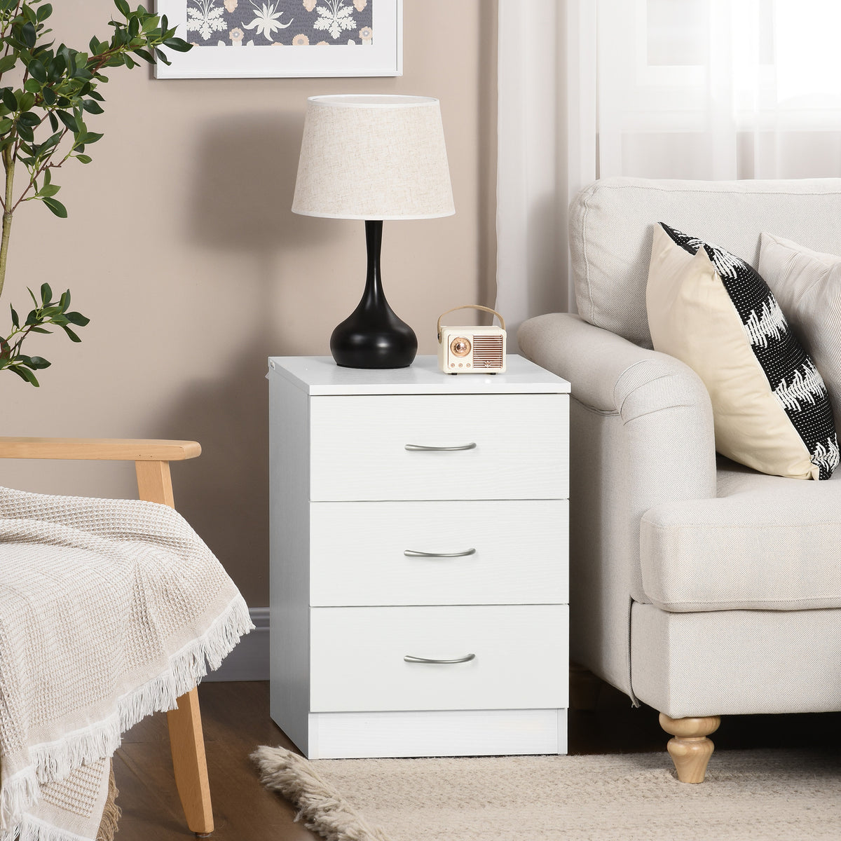 3-Drawer Wood Nightstands with Anti-Tip Design, Set of 2 – 16"W x 23"H