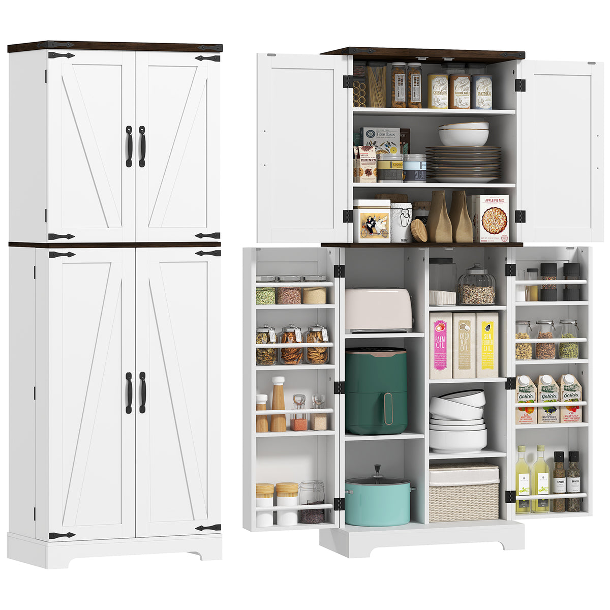 Tall Kitchen Pantry Cabinet with Spice Racks and Adjustable Shelves – 24"W x 64"H