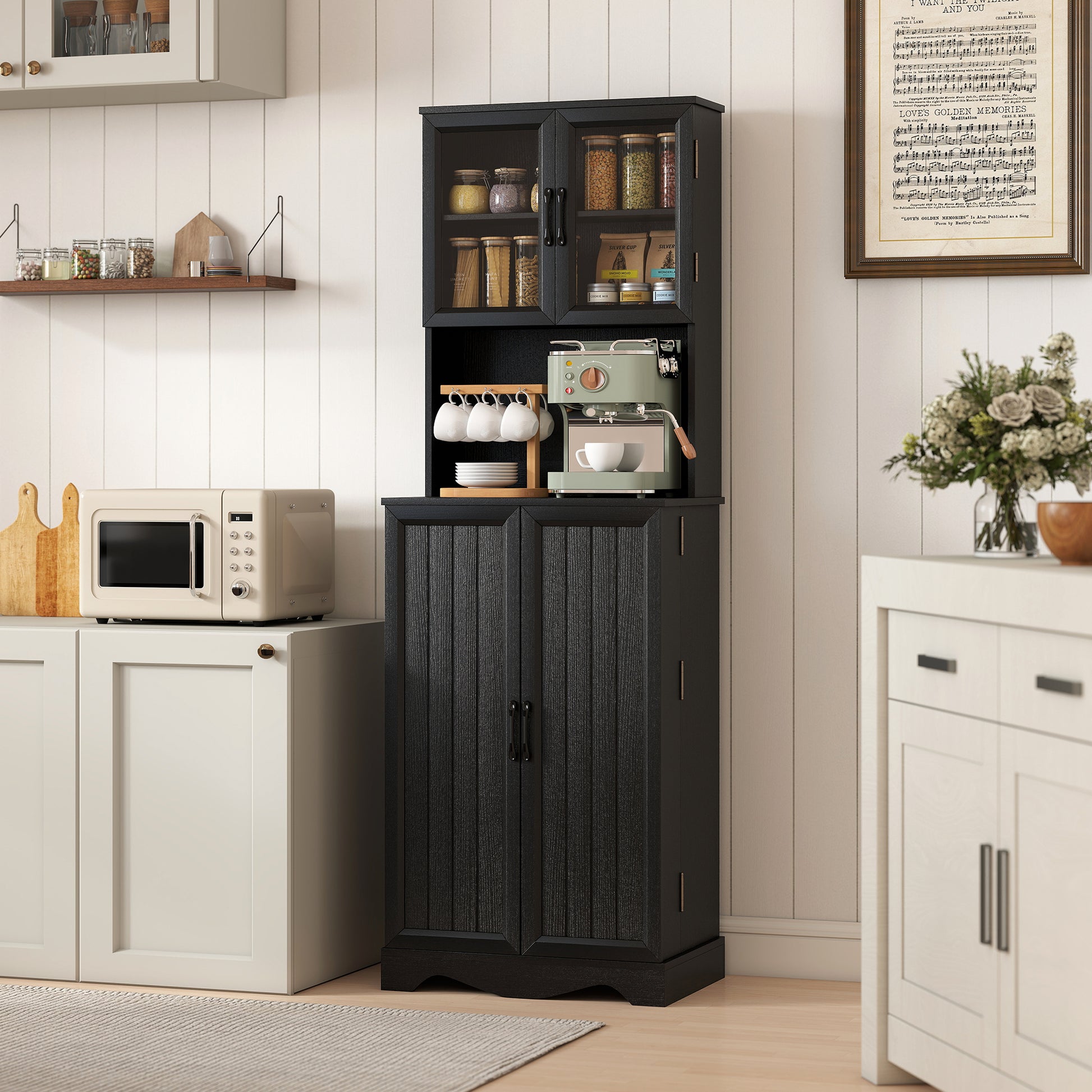 HOMCOM Kitchen Pantry Cabinet Freestanding With Acrylic Doors Black