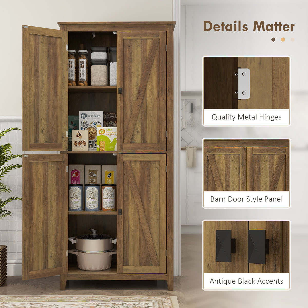 Kitchen Pantry Cabinet with Doors and Shelves – 32"W x 72"H