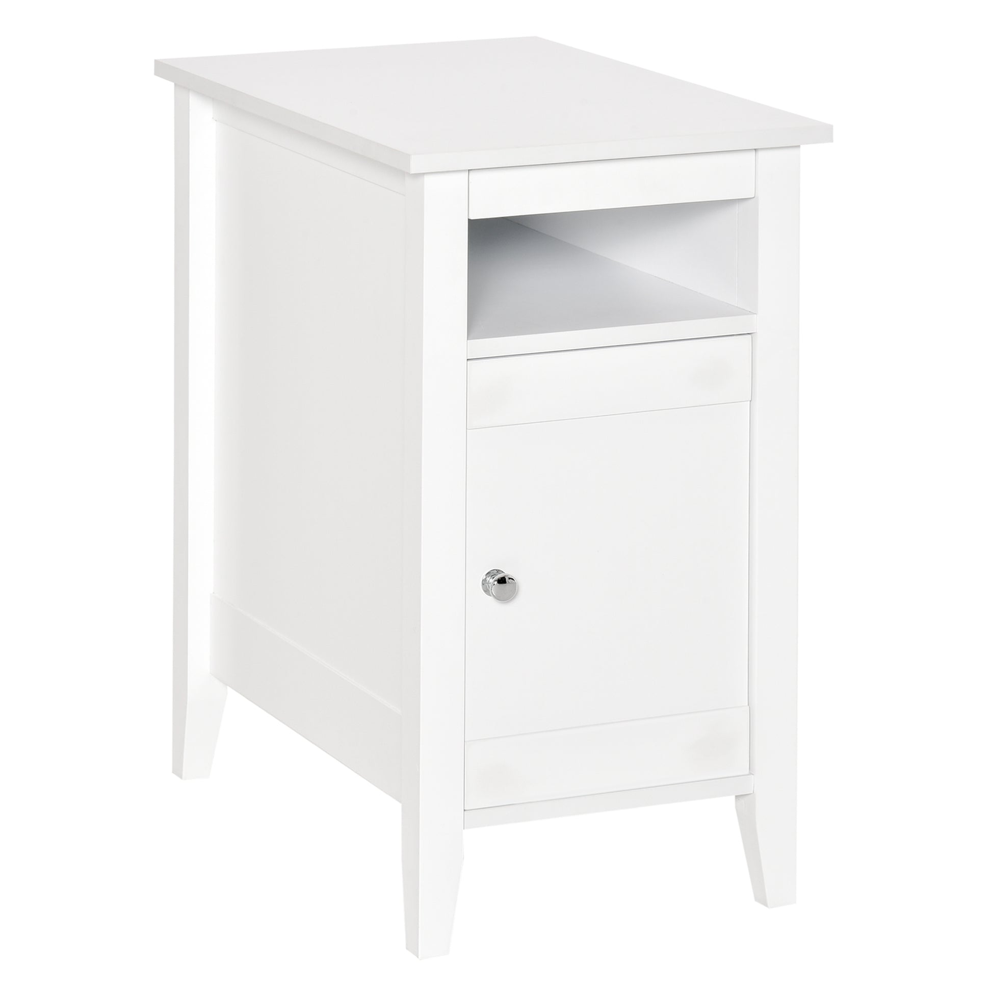 HOMCOM Modern 3-Tier Nightstand with Pullout Shelf, Adjustable Cabinet, White Wood