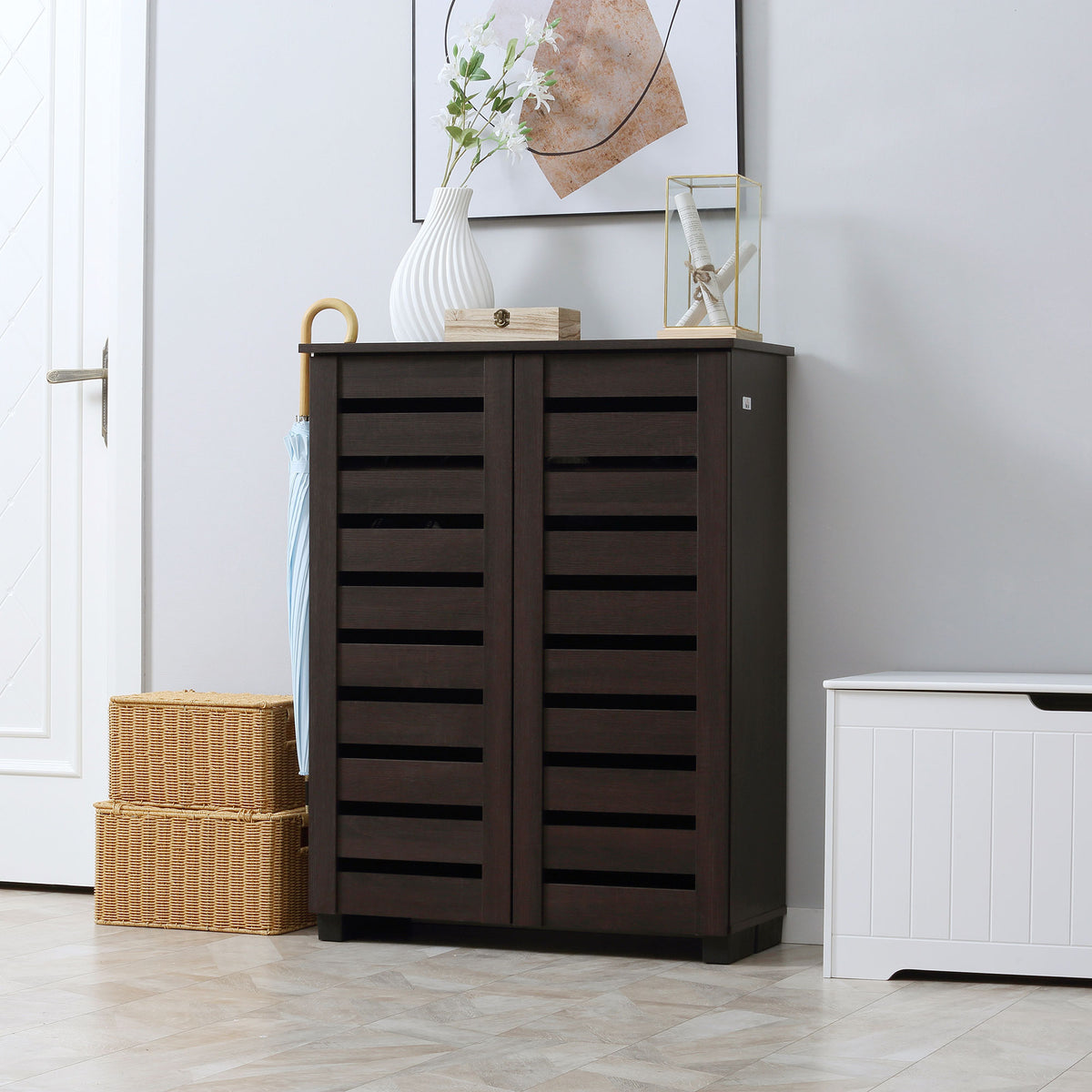 Shoe Cabinet with 2 Slatted Doors – 30"W x 39"H