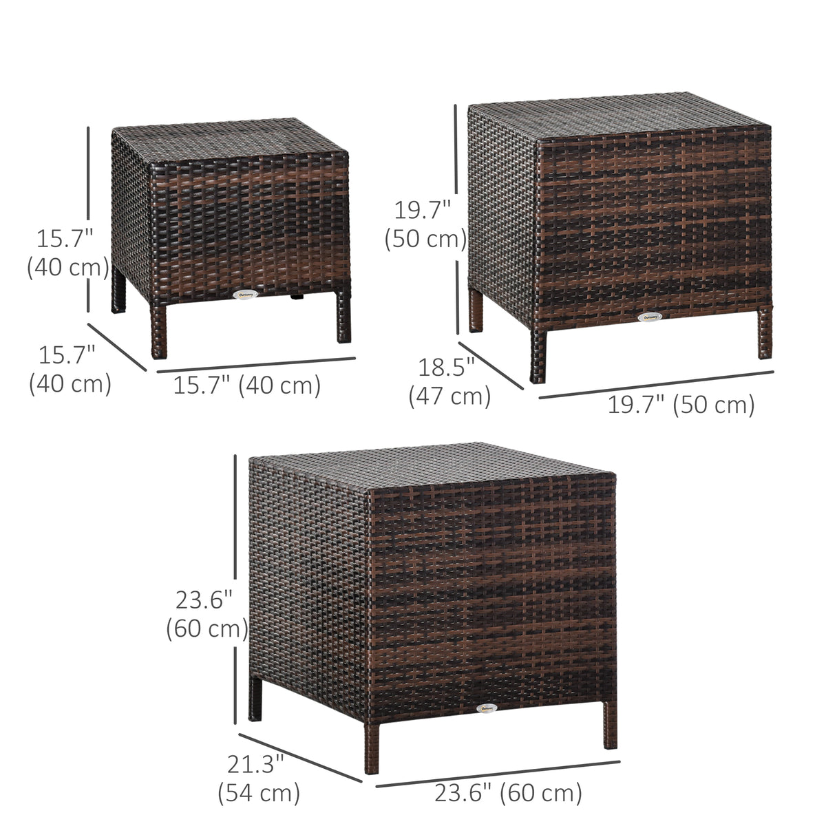 Set of 3 Wicker Nesting Tables Patio Rattan Snack End Side Tables Hand Woven All Weather Garden Outdoor Home Furniture