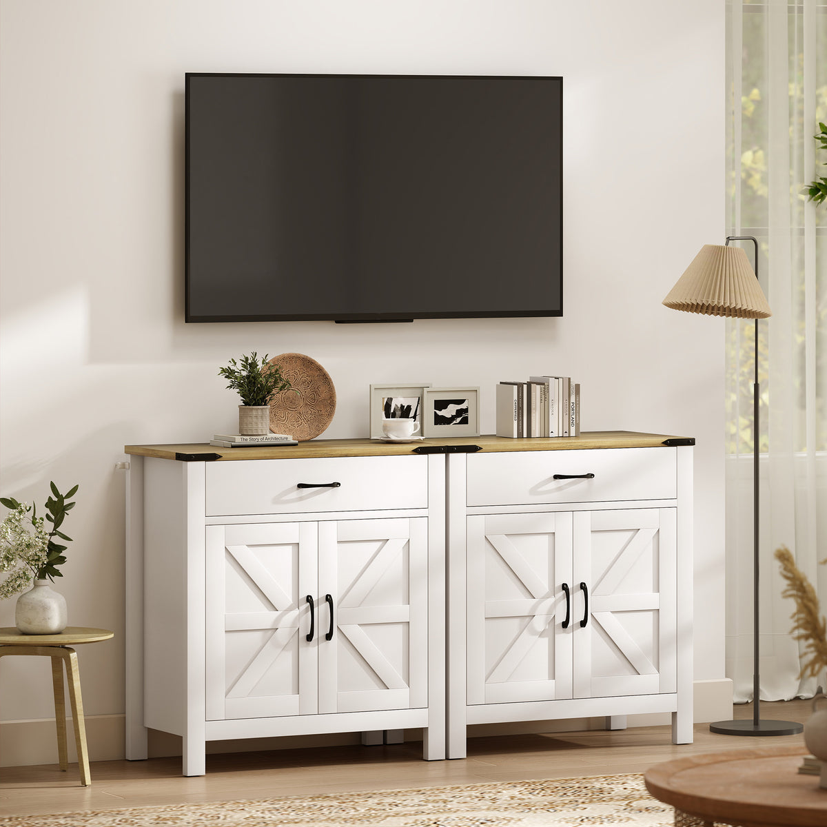 Farmhouse Kitchen Storage Cabinet with Drawer and Shelf – 31"W x 33"H