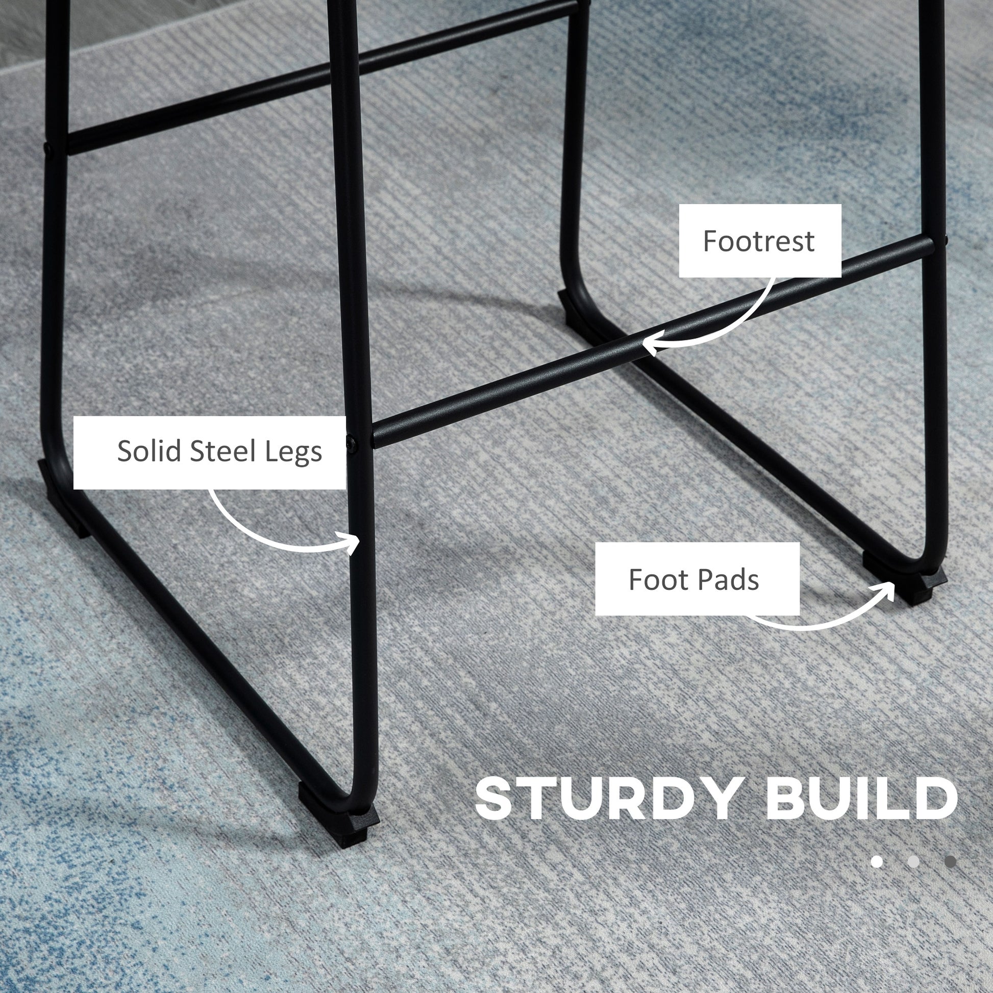 HOMCOM Vintage Blue PU Leather Counter Height Bar Stools with Footrests