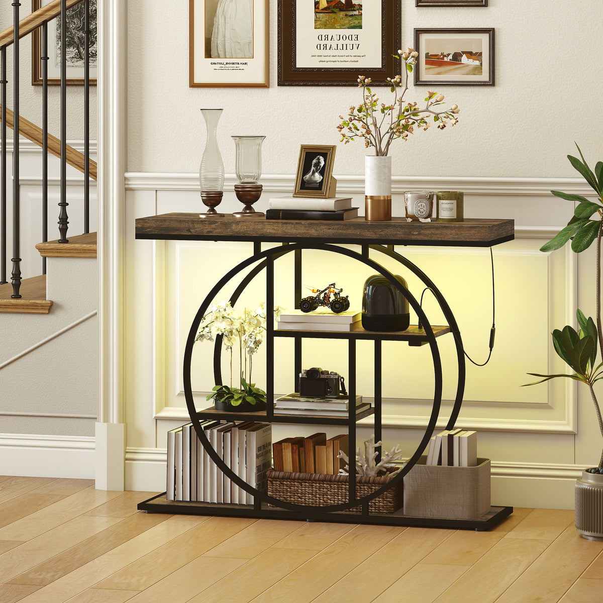 39" 4-Tier Console Table with Charging Station & LED Lights