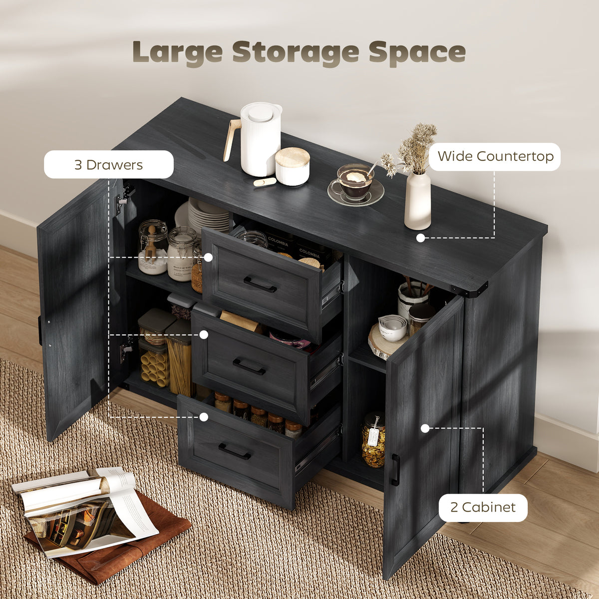 Sideboard with 3 Drawers and 2 Doors – 47"W x 30"H