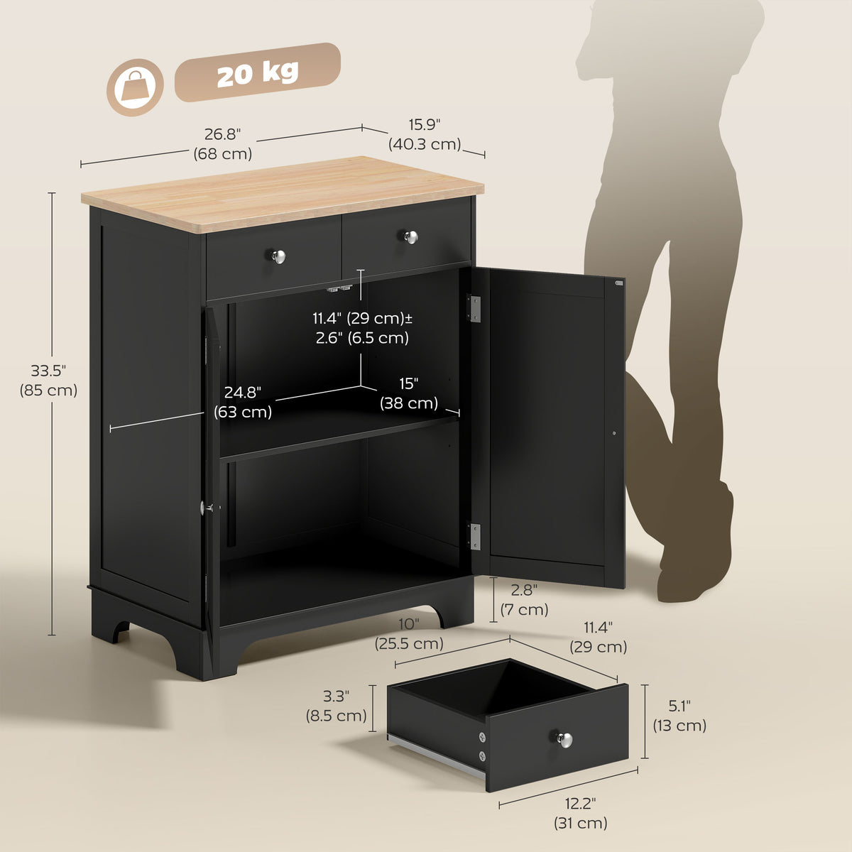 Sideboard Buffet Cabinet with Storage – 27"W x 34"H