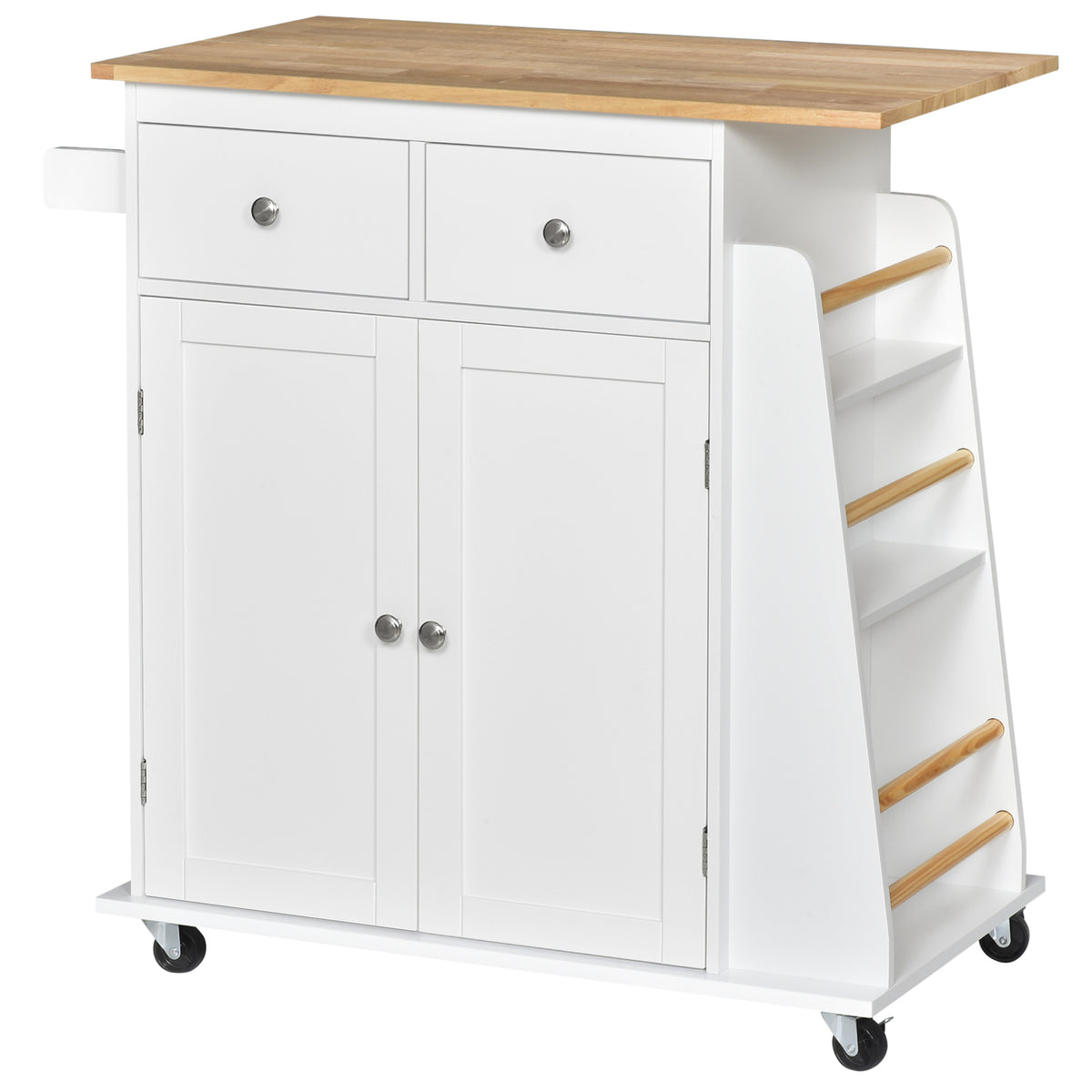 Rolling Kitchen Island Trolley Storage Cart with Rubber Wood Top – 35"W x 35"H