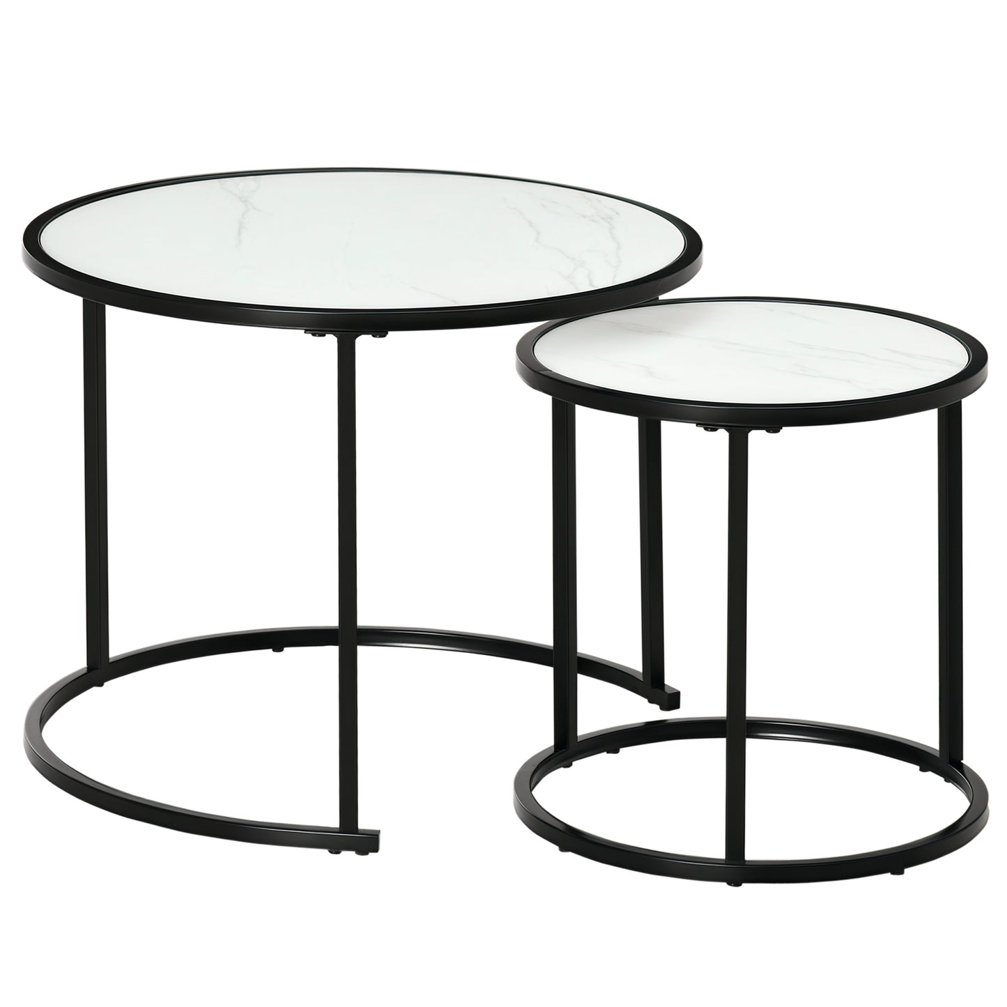 HOMCOM Round Nesting Coffee Table Set, Modern Faux Marble Top, Steel Frame, 2-Piece