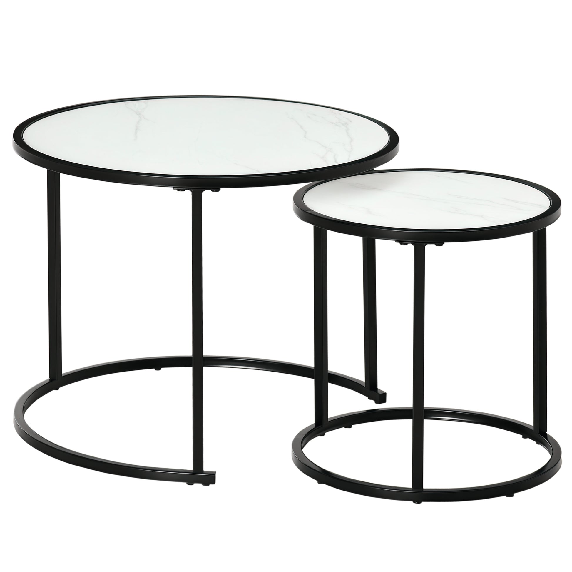 HOMCOM Round Nesting Coffee Table Set, Modern Faux Marble Top, Steel Frame, 2-Piece