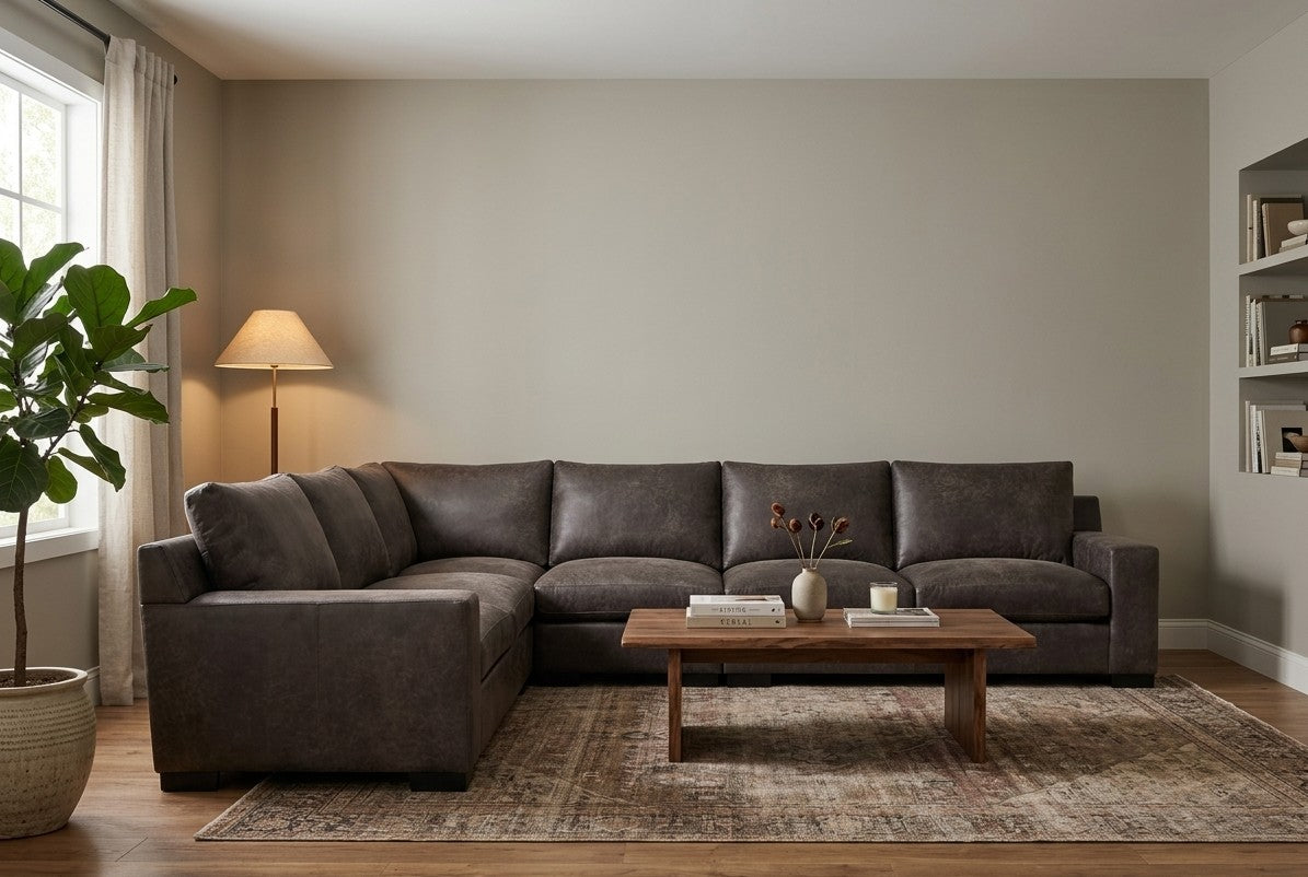 Varenna 39 leather sectional in living room