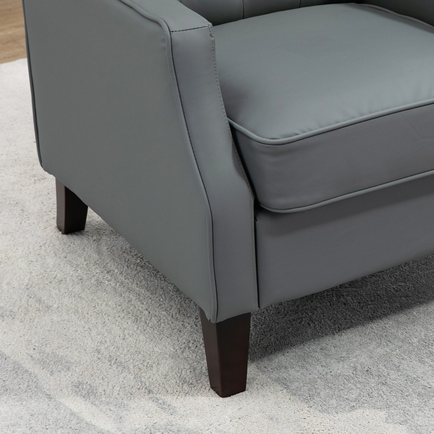 HOMCOM Modern Grey Faux Leather Armchair with Thick Padded Wingback Design