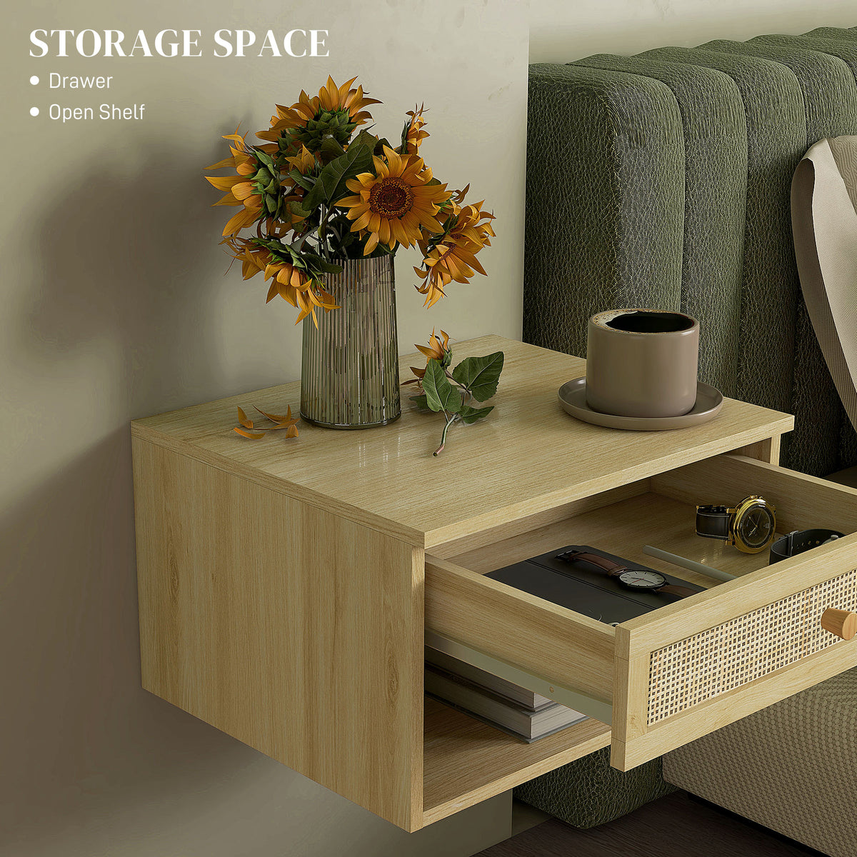 Nordic Floating Nightstands with Drawer and Shelf, Set of 2 – 16"W x 9"H