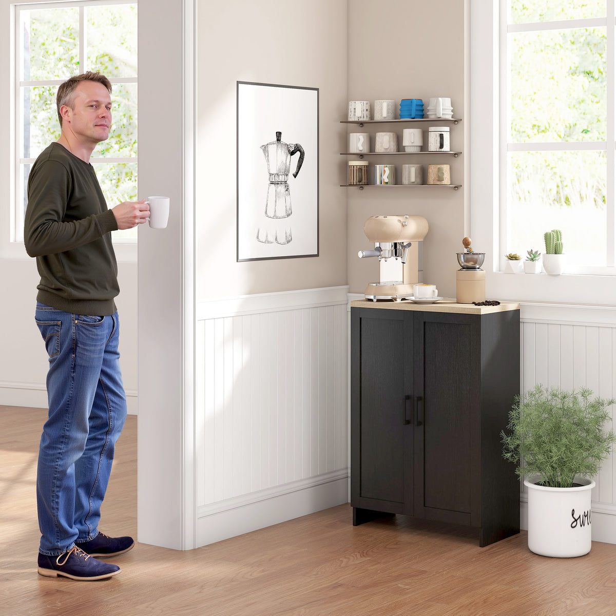 Modern Storage Cabinet with Doors and Adjustable Shelf – 24"W x 35"H