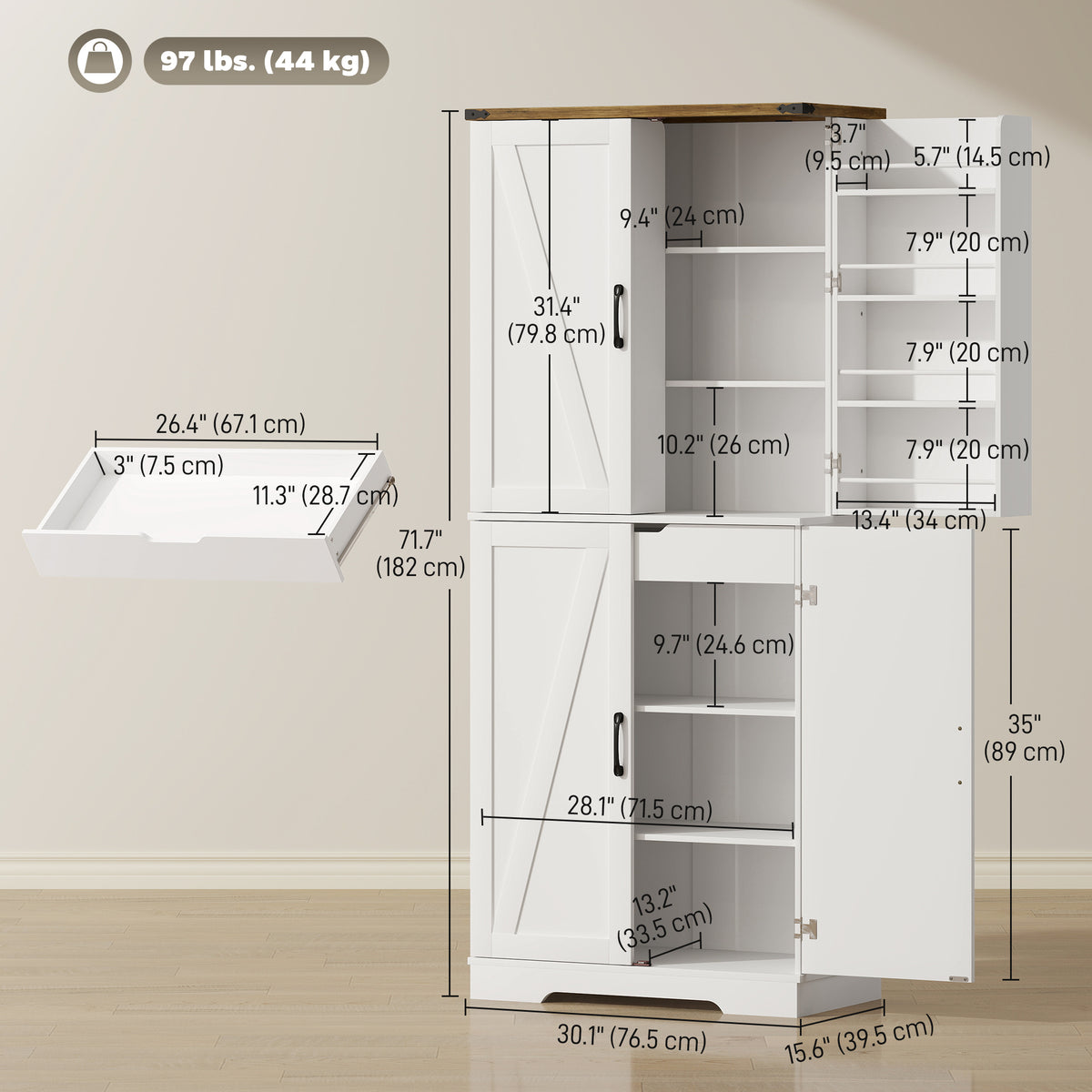 Farmhouse Storage Cabinet with 4 Doors – 30"W x 72"H
