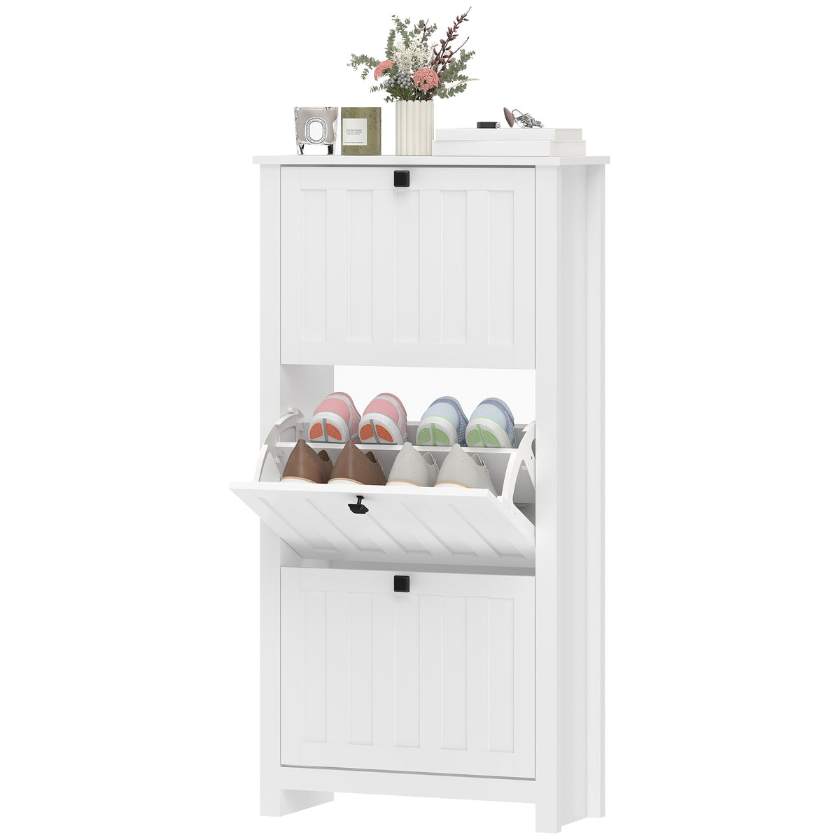 Slim Shoe Cabinet with 3 Flip Drawers – 24"W x 47"H