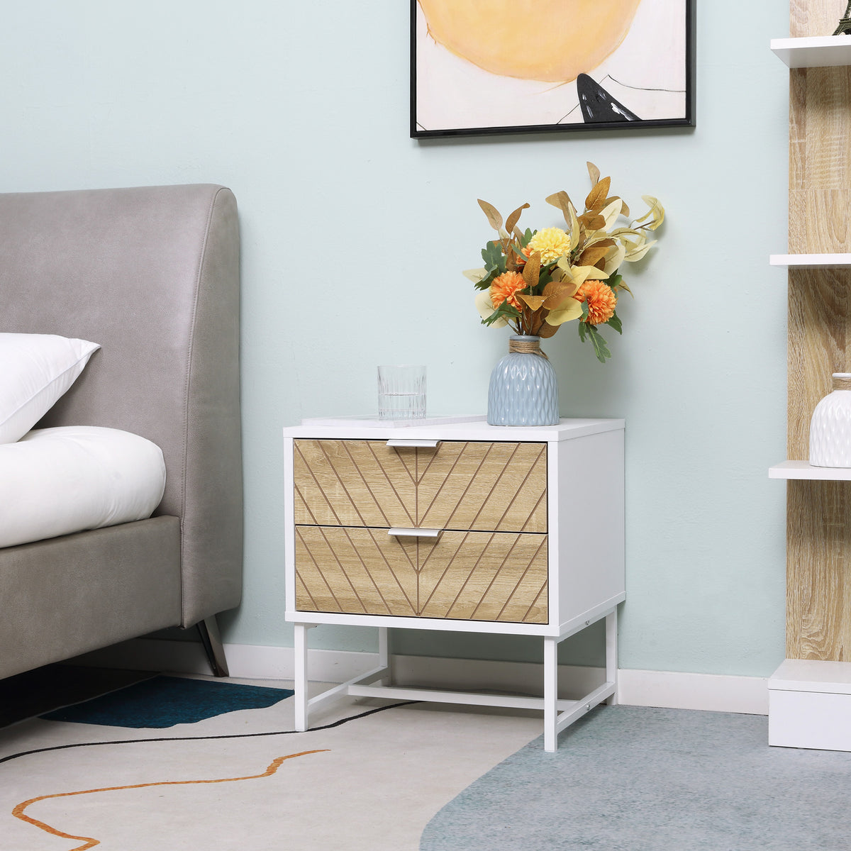 2-Drawer Nightstand with Steel Frame – 18"W x 19"H