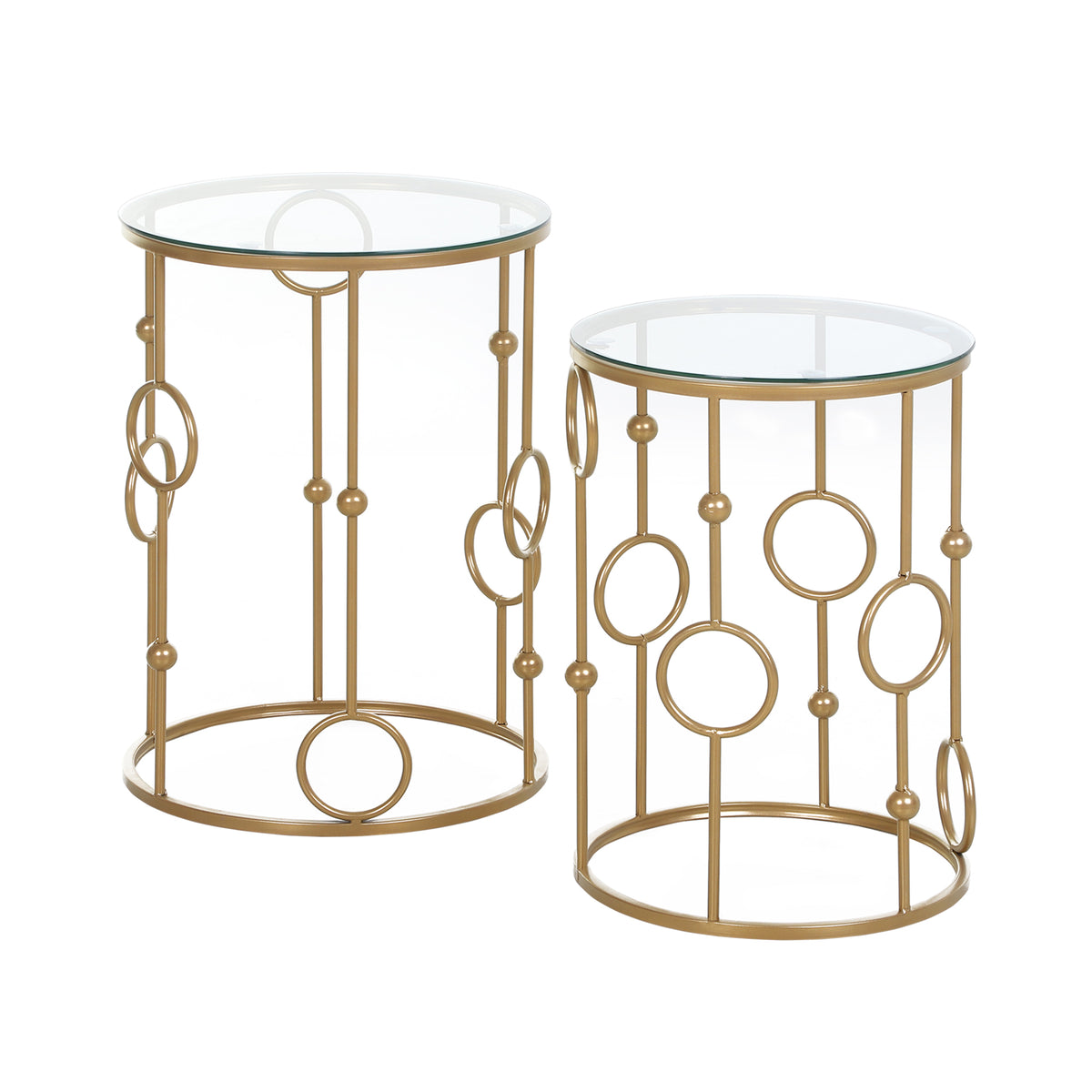 Gold Round Nesting Coffee Tables, Set of 2, Tempered Glass Top